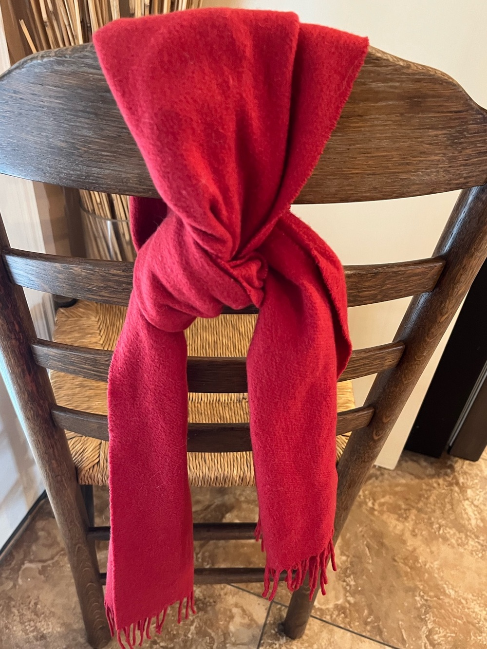 Frangi 100% Cashmere Scarf Red Solid Fringe Trim Made in Scotland